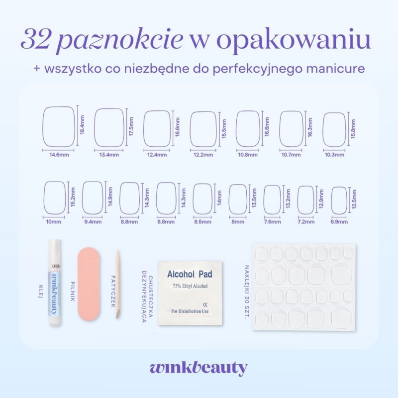 tabela rozmiarów - paznokcie kwadrat