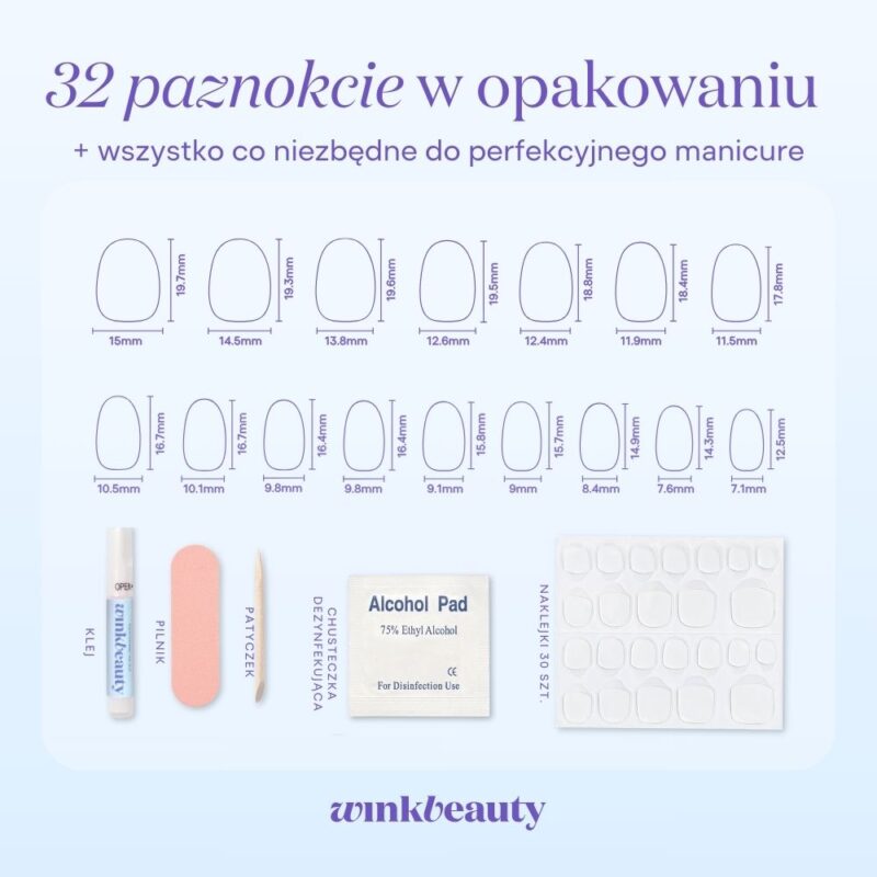 rozmiary paznokcie press on - owal