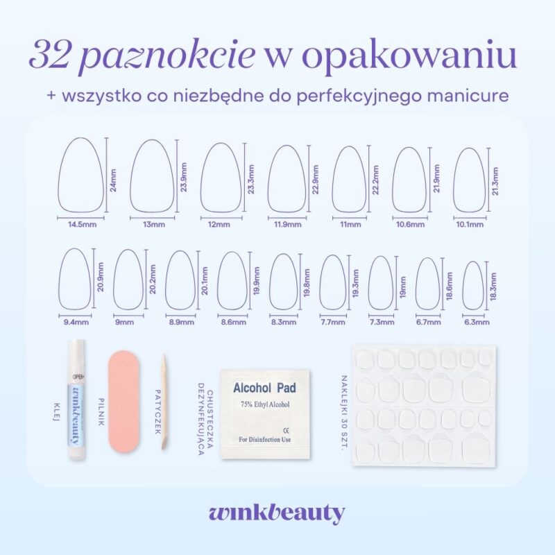 Tabela rozmiarów - długi migdał